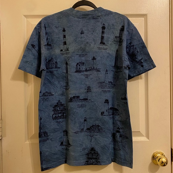 Vintage 90s Art Unlimited Lighthouse AOP All Over Lighthouses Tee Blue Md - Picture 4 of 10